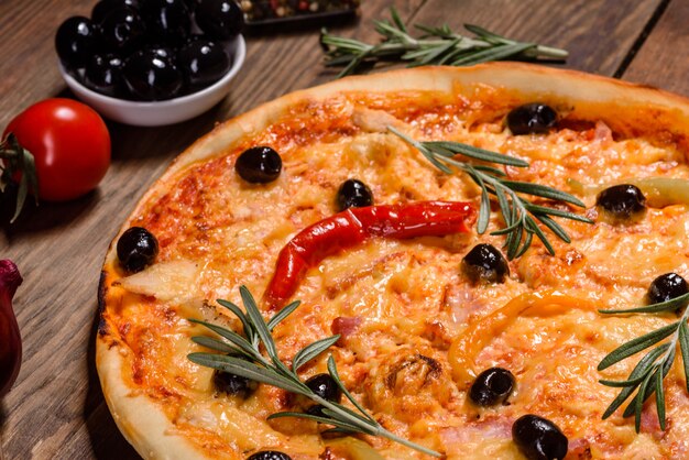 Tasty hot pizza, traditional Italian recipe