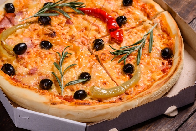 Tasty hot pizza, traditional Italian recipe