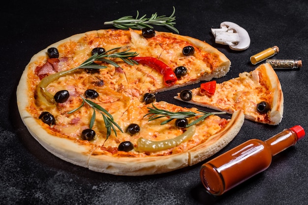 Tasty hot pizza, traditional Italian recipe