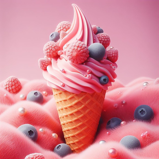 Tasty ice cream cone melting in soft background ai generated