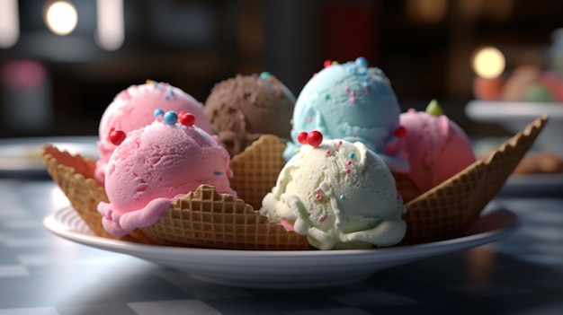 접시에 담긴 맛있는 아이스크림 국자 Generative AI