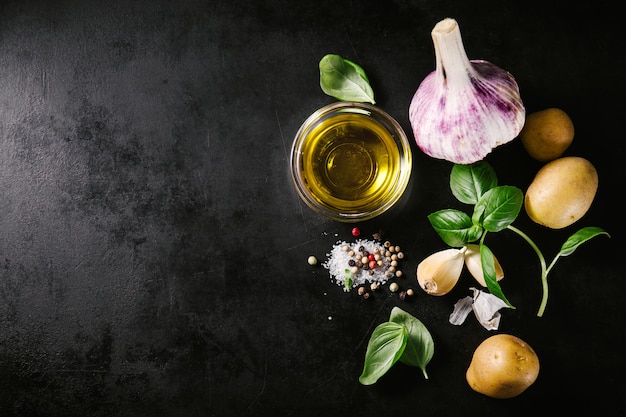 Photo tasty ingredients ready for cooking on table