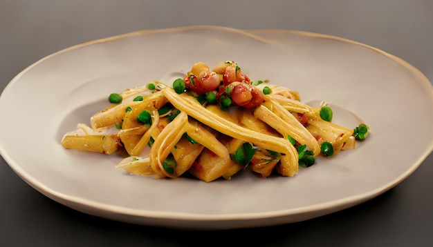 Tasty italian pasta classic spaghetti noodles with herb basil sauce on plate