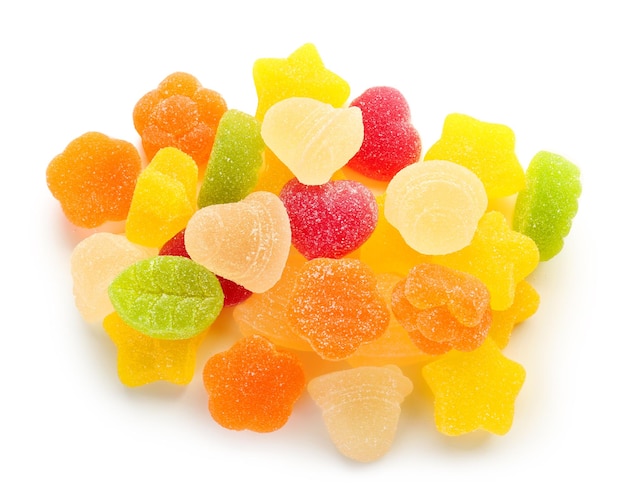 Tasty jelly candies on white background