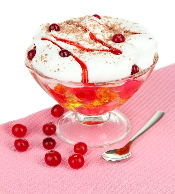 Tasty jelly on table on white background