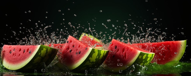 Tasty juicy green watermelon on a dark background Generative AI