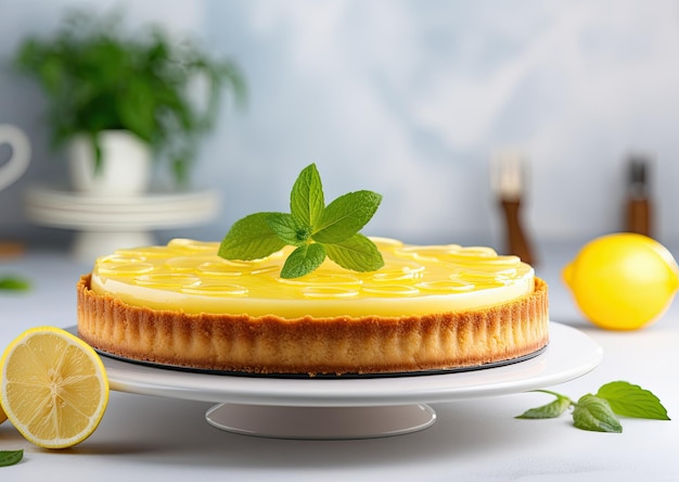 Photo tasty lemon tart on a bright backdrop