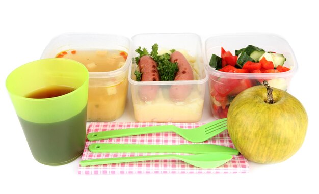 Premium Photo | Tasty lunch in plastic containers isolated on white