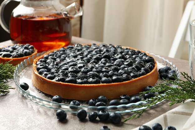 Tasty lunch with blueberry pie