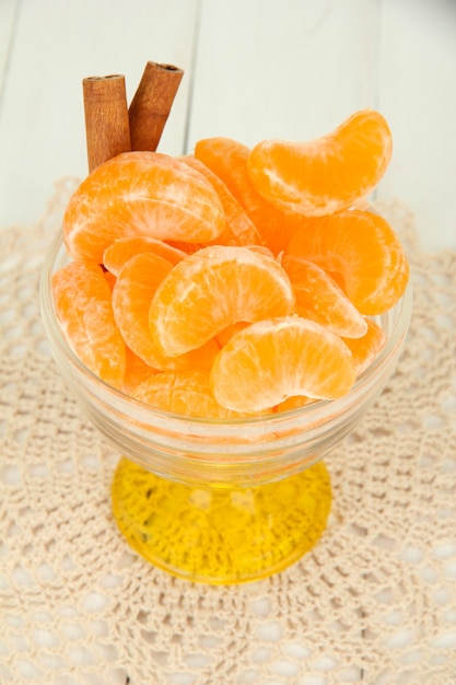 Tasty mandarine's slices in glass bowl