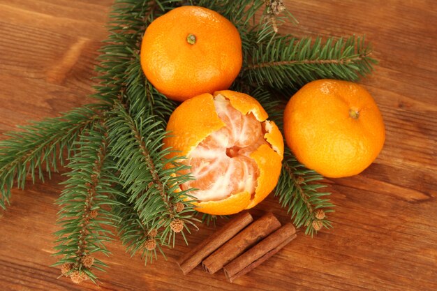 Tasty mandarines on wooden table