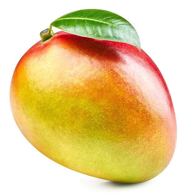 Tasty mango isolated on white background Ripe mango fruit with a leaf Clipping Path