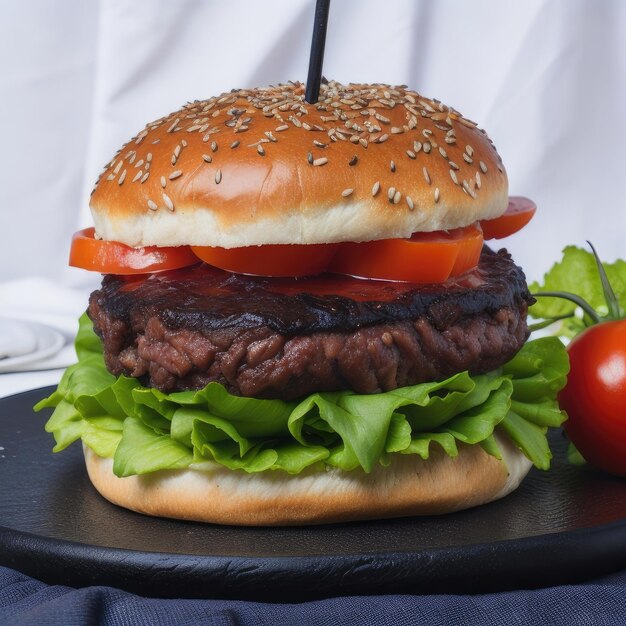 tasty meat burger with cheese and salad