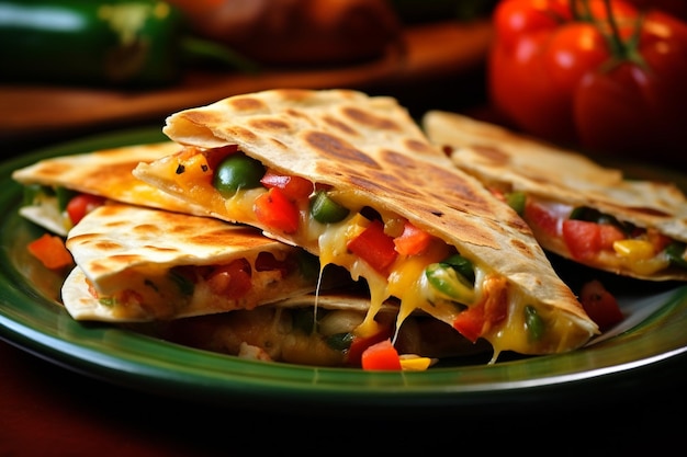 Tasty mexican quesadillas on plate