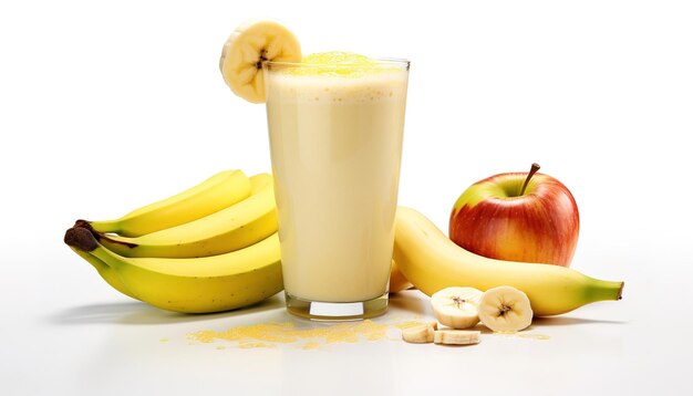 Photo tasty milk shake with banana isolated on white