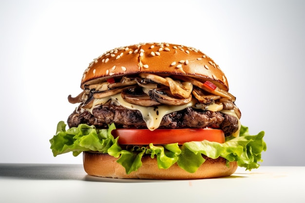 Tasty mushroom burger isolated on white background