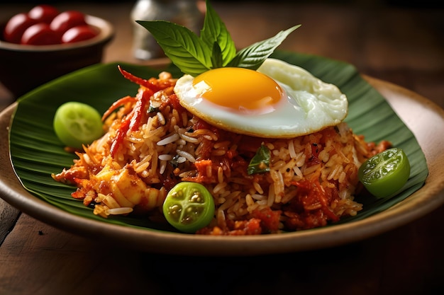 Tasty nasi goreng with shrimp egg and sambal Indonesian style Generative AI