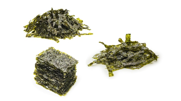 Tasty nori seaweed isolated on white background