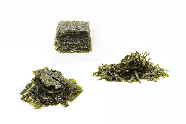 Tasty nori seaweed isolated on white background