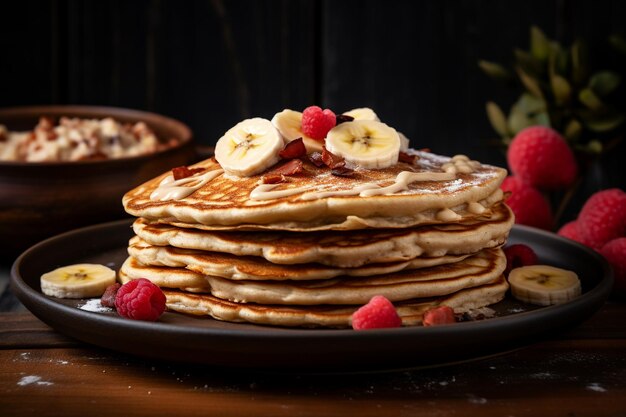 Tasty oatmeal pancake with banana