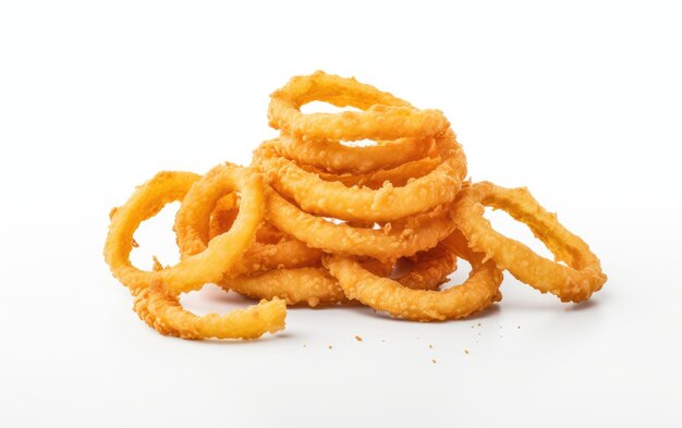 Photo tasty orange falling crispy onion ring isolated on white background