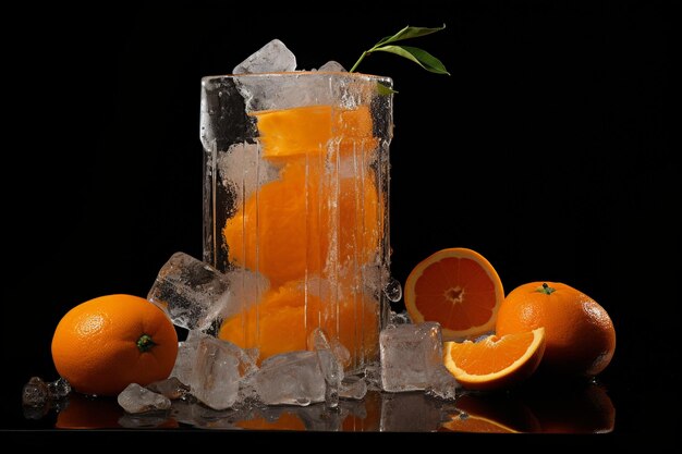 Tasty orange juice with ice cubes