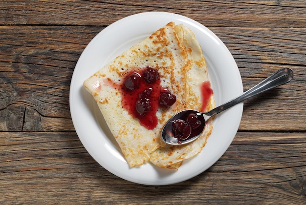 Tasty pancake with jam