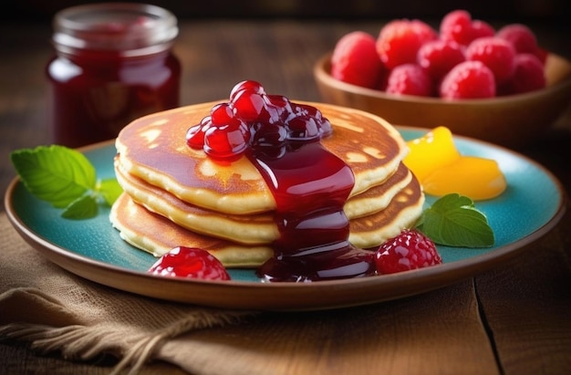 Photo tasty pancakes with jam