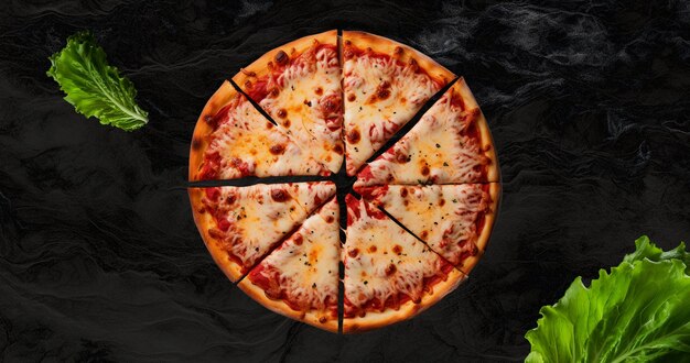 Tasty pepperoni pizza on black concrete background Top view of hot pepperoni pizza Banner with cop