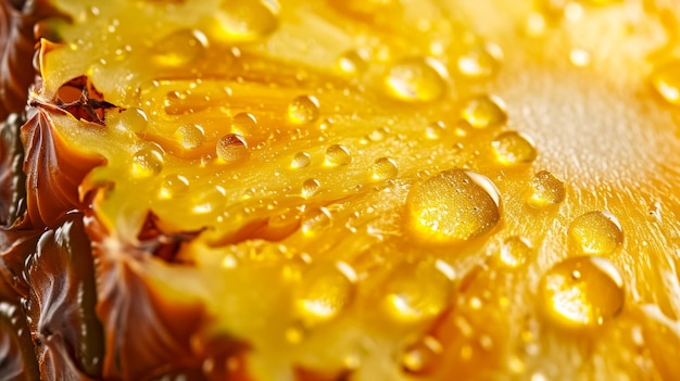 Tasty pineapple slices with water drops as a background