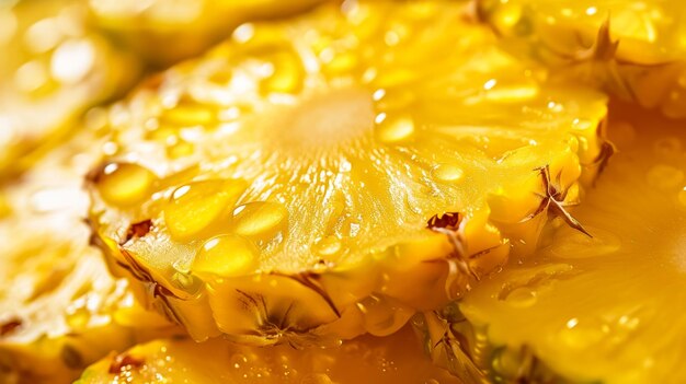 Tasty pineapple slices with water drops as a background