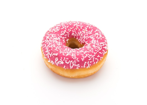 Tasty pink donut on a white background