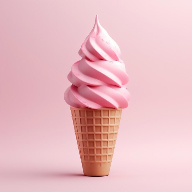 Tasty pink ice cream cone