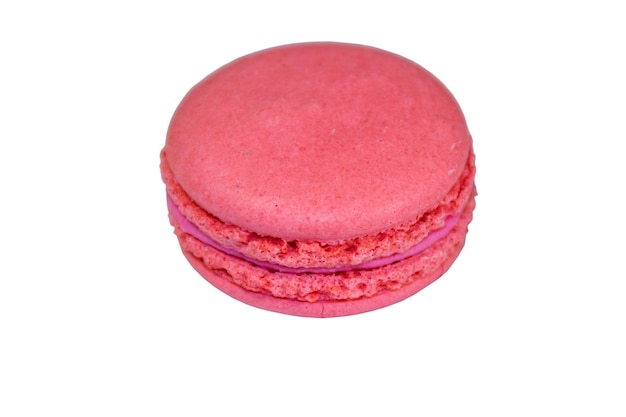 Tasty pink macaroon isolated on white background