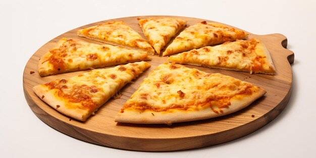 Tasty Pizza Slices with Meat Cheese and Veggies on Wooden Board