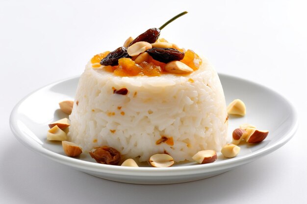 Вкусный рис понгал индийское блюдо изолировано на белом фоне