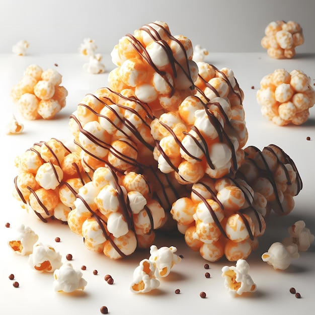 Tasty popcorn balls on white background