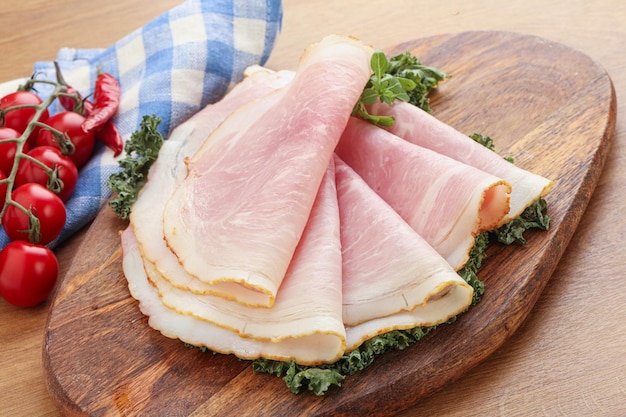 Tasty Pork ham snack over board