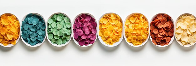 Tasty Potato Chip Collection in Bowl on White Background Vibrant Assortment from TopDown View