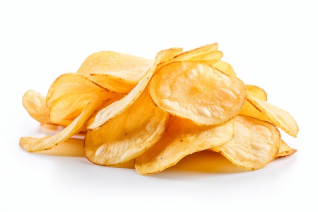 Tasty potato chips on white background