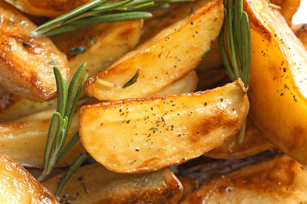 Tasty potato wedges, closeup