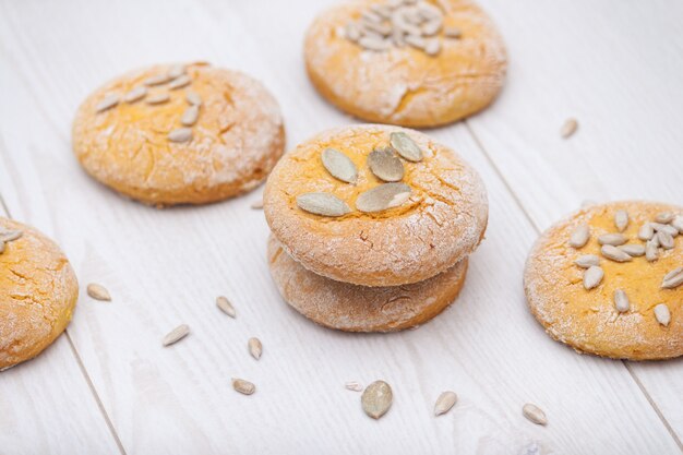 Tasty pumpkin cookies or biscuits with seeds 