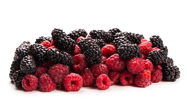 Tasty raspberry and blackberry background.