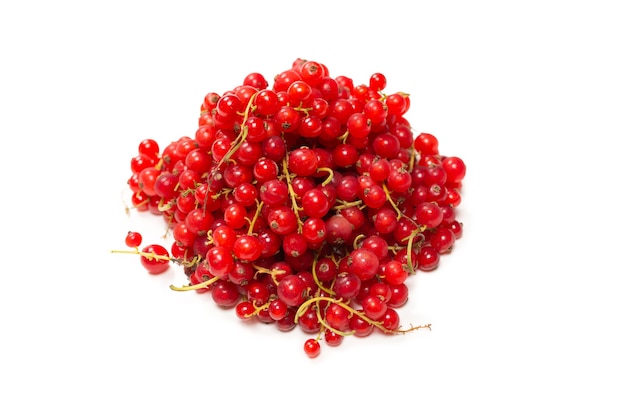 Tasty red currant isolated on white background. Top view.