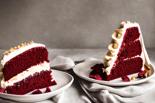 Tasty Red Velvet Delicacy with a Garnish of Silky White Cream