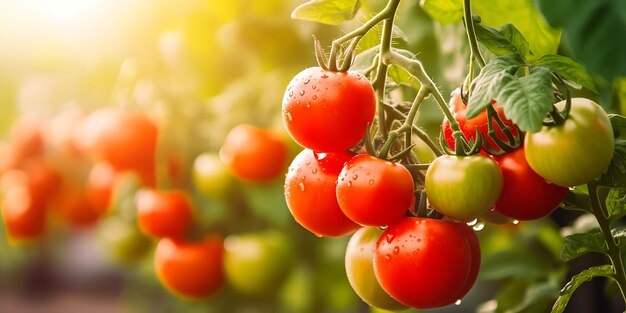 Tasty ripe tomatoes on bush outdoors closeup