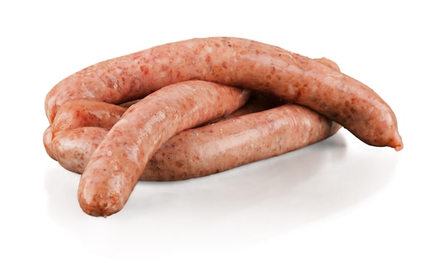 Tasty roasted sausages isolated on white background