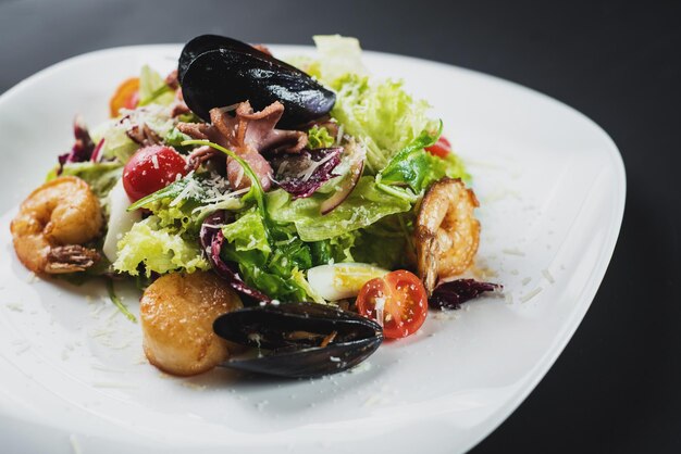 Tasty salad dish from seafood