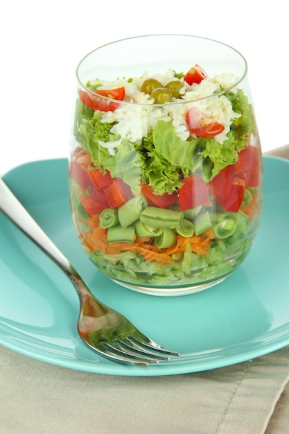 Tasty salad with fresh vegetables isolated on white