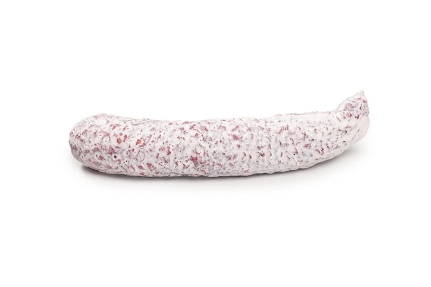 Tasty salami isolated on a white background. Top view.